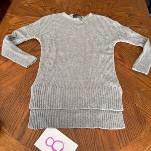 360 Cashmere gray 3/4 sleeve high low ribbed hem mini pullover dress S